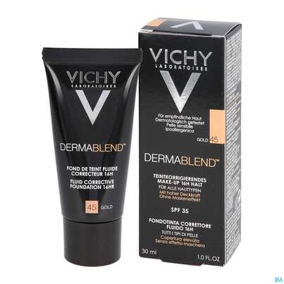 Sie sehen eine Packung Vichy Dermablend Make-up 45 Gold 30ml, Produktbild: 10 Vichy Dermablend Make-up 45 Gold 30ml, A-Nr.: 3044647 - 10