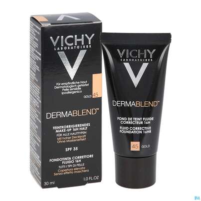 Sie sehen eine Packung Vichy Dermablend Make-up 45 Gold 30ml, Produktbild: 11 Vichy Dermablend Make-up 45 Gold 30ml, A-Nr.: 3044647 - 11