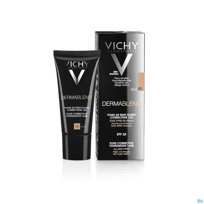 Sie sehen eine Packung Vichy Dermablend Make-up 45 Gold 30ml, Produktbild: 14 Vichy Dermablend Make-up 45 Gold 30ml, A-Nr.: 3044647 - 14
