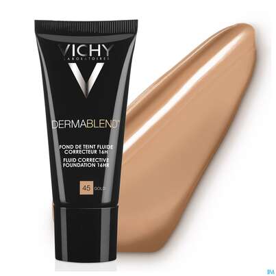 Sie sehen eine Packung Vichy Dermablend Make-up 45 Gold 30ml, Produktbild: 22 Vichy Dermablend Make-up 45 Gold 30ml, A-Nr.: 3044647 - 22