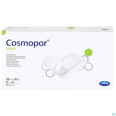 Sie sehen eine Packung Wundverband Cosmopor Steril Selbstklebend 20x 10cm 25st, Produktbild: 01 Wundverband Cosmopor Steril Selbstklebend 20x 10cm 25st, A-Nr.: 1526112 - 01