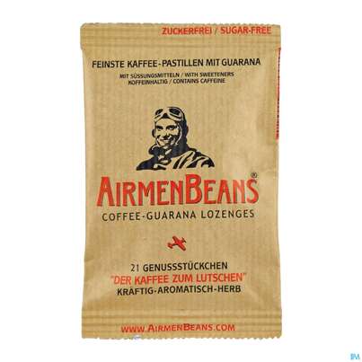 Sie sehen eine Packung Airmenbeans Feinste Kaffe-pastillen +guarana Beutel 21g, Produktbild: 02 Airmenbeans Feinste Kaffe-pastillen +guarana Beutel 21g, A-Nr.: 2867335 - 02