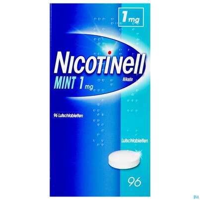 Sie sehen eine Packung Nicotinell Lutschtabl Mint 1mg 96st, Produktbild: 01 Nicotinell Lutschtabl Mint 1mg 96st, A-Nr.: 1342582 - 01