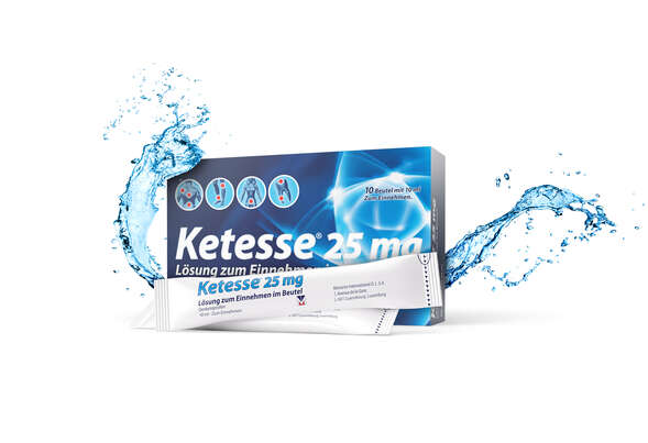 Sie sehen eine Packung Ketesse® - Rezeptfrei für Ihre Schmerzpatienten, jetzt auch für unterwegs!, Produktbild: 01 Ketesse® - Rezeptfrei für Ihre Schmerzpatienten, jetzt auch für unterwegs!, A-Nr.: 5508826 - 01