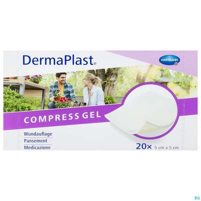Sie sehen eine Packung Dermaplast Compress Gel 5,5cm 20st, Produktbild: 01 Dermaplast Compress Gel 5,5cm 20st, A-Nr.: 4337156 - 01