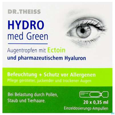 Sie sehen eine Packung Augentropfen Dr.theiss Hydro Med Green +ectoin/0,35ml 20st, Produktbild: 01 Augentropfen Dr.theiss Hydro Med Green +ectoin/0,35ml 20st, A-Nr.: 5733701 - 01