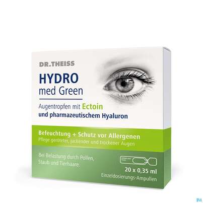 Sie sehen eine Packung Augentropfen Dr.theiss Hydro Med Green +ectoin/0,35ml 20st, Produktbild: 05 Augentropfen Dr.theiss Hydro Med Green +ectoin/0,35ml 20st, A-Nr.: 5733701 - 05