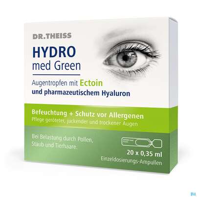 Sie sehen eine Packung Augentropfen Dr.theiss Hydro Med Green +ectoin/0,35ml 20st, Produktbild: 06 Augentropfen Dr.theiss Hydro Med Green +ectoin/0,35ml 20st, A-Nr.: 5733701 - 06
