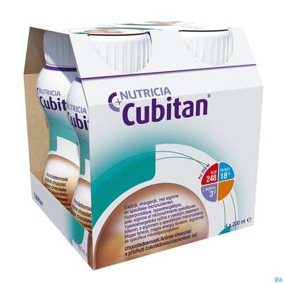 Sie sehen eine Packung Cubitan 200ml Schokolade 4st, Produktbild: 03 Cubitan 200ml Schokolade 4st, A-Nr.: 3206038 - 03