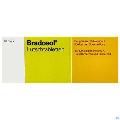 Sie sehen eine Packung Bradosol Lutschtabl 40st, Produktbild: 01 Bradosol Lutschtabl 40st, A-Nr.: 3695037 - 01