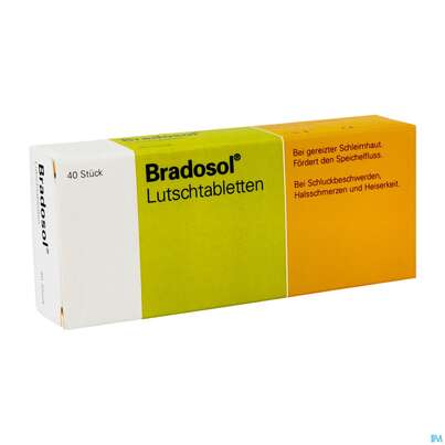 Sie sehen eine Packung Bradosol Lutschtabl 40st, Produktbild: 02 Bradosol Lutschtabl 40st, A-Nr.: 3695037 - 02