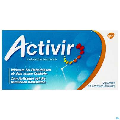 Sie sehen eine Packung Activir Fieberblasencreme Tube 2g, Produktbild: 01 Activir Fieberblasencreme Tube 2g, A-Nr.: 3509750 - 01