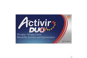 Sie sehen eine Packung Activir Duo Creme 50mg/g +10mg/g 2g, Produktbild: 01 Activir Duo Creme 50mg/g +10mg/g 2g, A-Nr.: 4964077 - 01