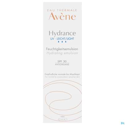 Sie sehen eine Packung Avene Hydrance Emulsion Leicht Uv Spf30 40ml, Produktbild: 01 Avene Hydrance Emulsion Leicht Uv Spf30 40ml, A-Nr.: 5179038 - 01