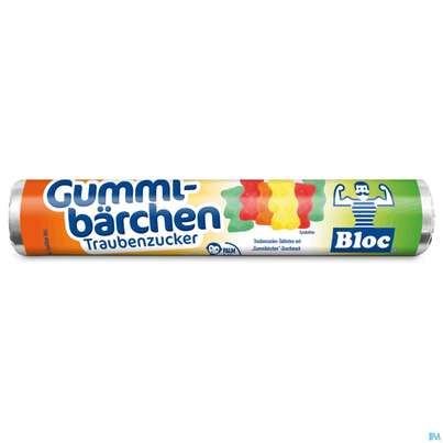 Sie sehen eine Packung Bloc Traubenzucker Rollen Gummibärchen 42g, Produktbild: 01 Bloc Traubenzucker Rollen Gummibärchen 42g, A-Nr.: 3996000 - 01