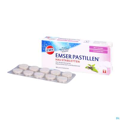 Sie sehen eine Packung Emser Pastillen Zuckerfrei Salbei 30st, Produktbild: 03 Emser Pastillen Zuckerfrei Salbei 30st, A-Nr.: 4109372 - 03