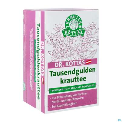 Sie sehen eine Packung Dr.Kottas Tee Tausendguldenkraut 20st, Produktbild: 02 Dr.Kottas Tee Tausendguldenkraut 20st, A-Nr.: 3886257 - 02