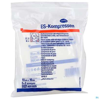 Sie sehen eine Packung Mullkompressen-es Hartmann/steril 8fach 17faedig 10x 10cm 5x2 10st, Produktbild: 01 Mullkompressen-es Hartmann/steril 8fach 17faedig 10x 10cm 5x2 10st, A-Nr.: 1152864 - 01