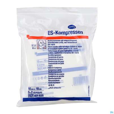 Sie sehen eine Packung Mullkompressen-es Hartmann/steril 8fach 17faedig 10x 10cm 5x2 10st, Produktbild: 02 Mullkompressen-es Hartmann/steril 8fach 17faedig 10x 10cm 5x2 10st, A-Nr.: 1152864 - 02