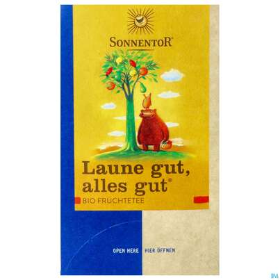 Sie sehen eine Packung Sonnentor Fruechtetee/bio Laune Gut, Alles Gut 02262 18st, Produktbild: 01 Sonnentor Fruechtetee/bio Laune Gut, Alles Gut 02262 18st, A-Nr.: 3574718 - 01