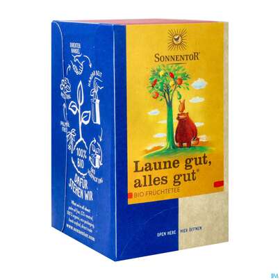 Sie sehen eine Packung Sonnentor Fruechtetee/bio Laune Gut, Alles Gut 02262 18st, Produktbild: 02 Sonnentor Fruechtetee/bio Laune Gut, Alles Gut 02262 18st, A-Nr.: 3574718 - 02