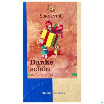 Sie sehen eine Packung Sonnentor Tee/bio Dankeschoen 02560 18st, Produktbild: 01 Sonnentor Tee/bio Dankeschoen 02560 18st, A-Nr.: 3172380 - 01