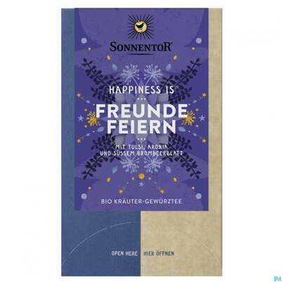 Sie sehen eine Packung Sonnentor Tee/bio Happiness Is Tee Freunde Feiern 02593 18st, Produktbild: 03 Sonnentor Tee/bio Happiness Is Tee Freunde Feiern 02593 18st, A-Nr.: 4899227 - 03