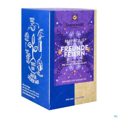 Sie sehen eine Packung Sonnentor Tee/bio Happiness Is Tee Freunde Feiern 02593 18st, Produktbild: 04 Sonnentor Tee/bio Happiness Is Tee Freunde Feiern 02593 18st, A-Nr.: 4899227 - 04