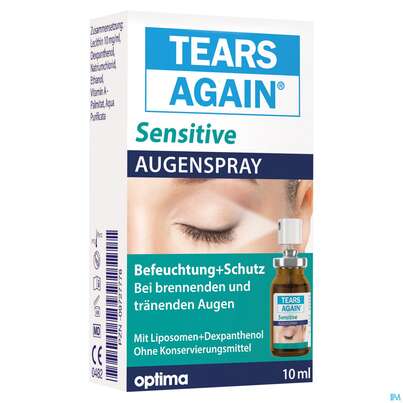 Sie sehen eine Packung Tears Again Augenspray -optima Sensitive 10ml, Produktbild: 01 Tears Again Augenspray -optima Sensitive 10ml, A-Nr.: 3996141 - 01