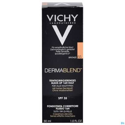 Sie sehen eine Packung Vichy Dermablend/fluid Make-up 55 Bronze 30ml, Produktbild: 01 Vichy Dermablend/fluid Make-up 55 Bronze 30ml, A-Nr.: 3044653 - 01