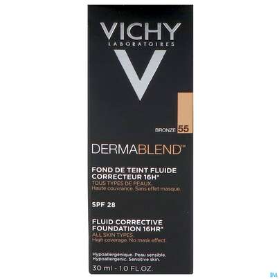 Sie sehen eine Packung Vichy Dermablend/fluid Make-up 55 Bronze 30ml, Produktbild: 02 Vichy Dermablend/fluid Make-up 55 Bronze 30ml, A-Nr.: 3044653 - 02