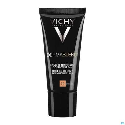 Sie sehen eine Packung Vichy Dermablend/fluid Make-up 55 Bronze 30ml, Produktbild: 12 Vichy Dermablend/fluid Make-up 55 Bronze 30ml, A-Nr.: 3044653 - 12
