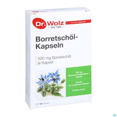 Sie sehen eine Packung Borretschoel Kapseln Dr.wolz Nr 60608 60st, Produktbild: 04 Borretschoel Kapseln Dr.wolz Nr 60608 60st, A-Nr.: 3839312 - 04