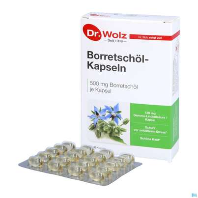 Sie sehen eine Packung Borretschoel Kapseln Dr.wolz Nr 60608 60st, Produktbild: 07 Borretschoel Kapseln Dr.wolz Nr 60608 60st, A-Nr.: 3839312 - 07