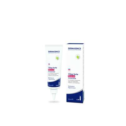 Sie sehen eine Packung Dermasence Vitop forte Rescue Pflegecreme, Produktbild: 01 Dermasence Vitop forte Rescue Pflegecreme, A-Nr.: 5407203 - 01