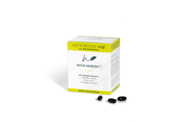 Sie sehen eine Packung NATUR-NAHRUNG(TM) Herz+Kreislauf 1xtgl. Weichkapseln 105 Stk., Produktbild: 01 NATUR-NAHRUNG(TM) Herz+Kreislauf 1xtgl. Weichkapseln 105 Stk., A-Nr.: 5706242 - 01