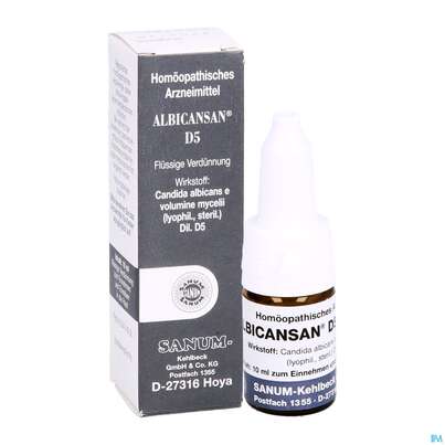 Sie sehen eine Packung Albicansan D 5 Tropfen 10ml, Produktbild: 05 Albicansan D 5 Tropfen 10ml, A-Nr.: 2157438 - 05