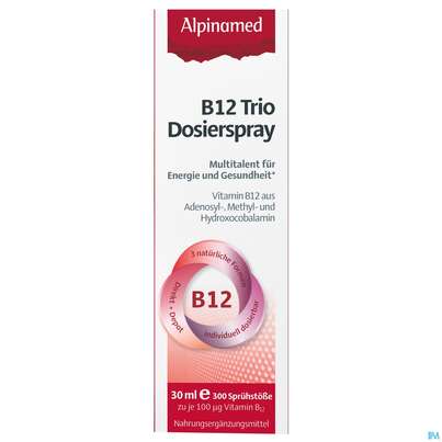 Sie sehen eine Packung Vitamin B12 Trio Dosierspray Alpinamed 30ml, Produktbild: 01 Vitamin B12 Trio Dosierspray Alpinamed 30ml, A-Nr.: 5448863 - 01