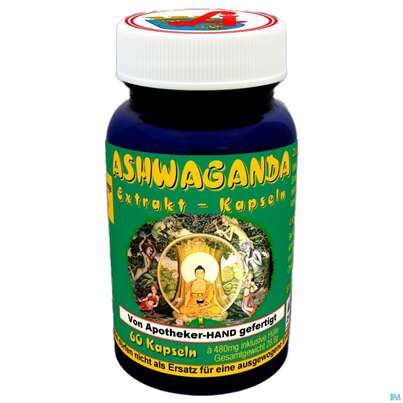 Sie sehen eine Packung Ashwaganda Extrakt Kapseln Withania Somnifera 60st, Produktbild: 03 Ashwaganda Extrakt Kapseln Withania Somnifera 60st, A-Nr.: 3996483 - 03