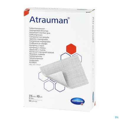 Sie sehen eine Packung Wundauflagen Atrauman Salbenvlies Wirkstofffr Steril 7,5x 10cm 50st, Produktbild: 02 Wundauflagen Atrauman Salbenvlies Wirkstofffr Steril 7,5x 10cm 50st, A-Nr.: 1708882 - 02