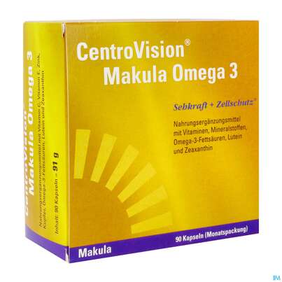 Sie sehen eine Packung Omega -3 Kapseln Centrovision Makula 90st, Produktbild: 02 Omega -3 Kapseln Centrovision Makula 90st, A-Nr.: 5269103 - 02