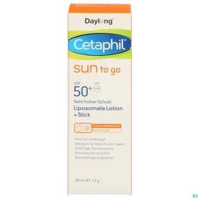 Sie sehen eine Packung Sonnenprodukte Cetaphil Sun Daylong Liposomale Lotion Stick Sun To Go Sfp50+ 20ml, Produktbild: 01 Sonnenprodukte Cetaphil Sun Daylong Liposomale Lotion Stick Sun To Go Sfp50+ 20ml, A-Nr.: 5192599 - 01