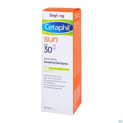 Sie sehen eine Packung Sonnenprodukte Cetaphil Sun Daylong Sensitive/gel Spray Sfp30 150ml, Produktbild: 02 Sonnenprodukte Cetaphil Sun Daylong Sensitive/gel Spray Sfp30 150ml, A-Nr.: 5129721 - 02
