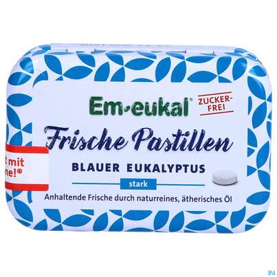 Sie sehen eine Packung Em-eukal Frische Pastillen Dose Zfr Blauer Eukalyptus 20g, Produktbild: 01 Em-eukal Frische Pastillen Dose Zfr Blauer Eukalyptus 20g, A-Nr.: 4934024 - 01