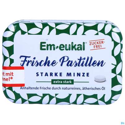 Sie sehen eine Packung Em-eukal Frische Pastillen Dose Zfr Starke Minze 20g, Produktbild: 01 Em-eukal Frische Pastillen Dose Zfr Starke Minze 20g, A-Nr.: 4934047 - 01