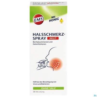 Sie sehen eine Packung Emser Halsschmerz Spray Akut +honig Ab 6 Jahre Halsschmerz +infektion 30ml, Produktbild: 01 Emser Halsschmerz Spray Akut +honig Ab 6 Jahre Halsschmerz +infektion 30ml, A-Nr.: 4737921 - 01