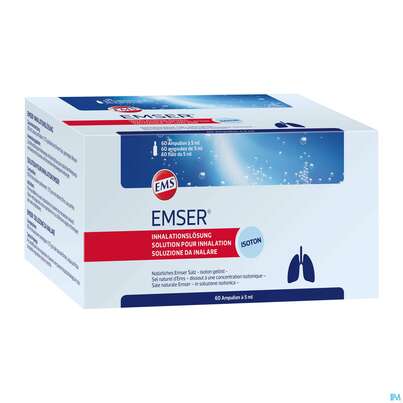 Sie sehen eine Packung Emser Inhalationslösung Isoton Ampullen/sachet 60st, Produktbild: 01 Emser Inhalationslösung Isoton Ampullen/sachet 60st, A-Nr.: 3072508 - 01