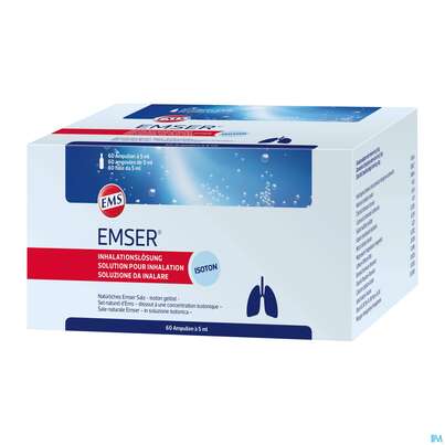 Sie sehen eine Packung Emser Inhalationslösung Isoton Ampullen/sachet 60st, Produktbild: 02 Emser Inhalationslösung Isoton Ampullen/sachet 60st, A-Nr.: 3072508 - 02