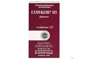 Sie sehen eine Packung Exmykehl D 3 Suppositorium 10st, Produktbild: 01 Exmykehl D 3 Suppositorium 10st, A-Nr.: 1997188 - 01