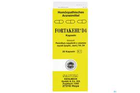 Sie sehen eine Packung Fortakehl D 4 Kapseln 20st, Produktbild: 01 Fortakehl D 4 Kapseln 20st, A-Nr.: 2396002 - 01